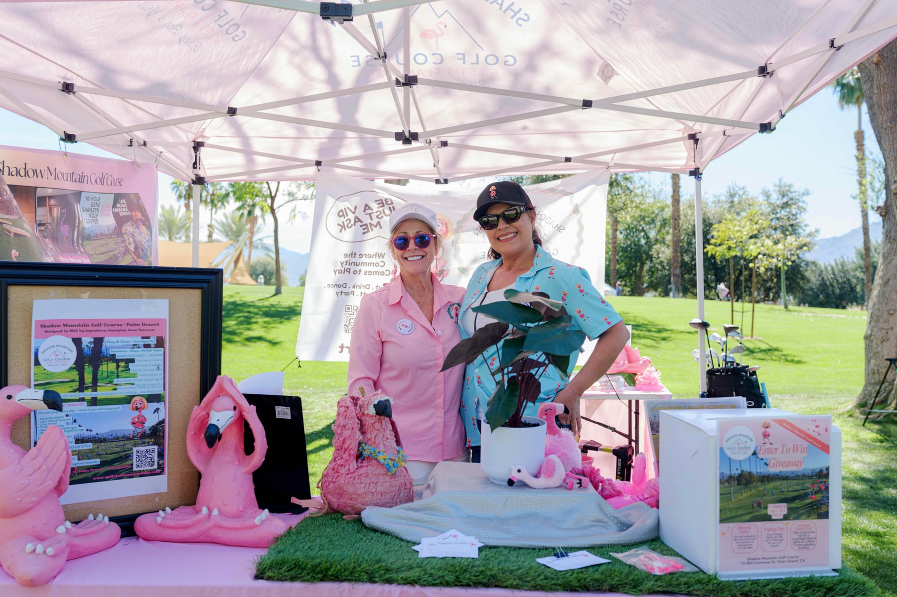 A booth under a tent on the lawn at the Palm Desert health fair