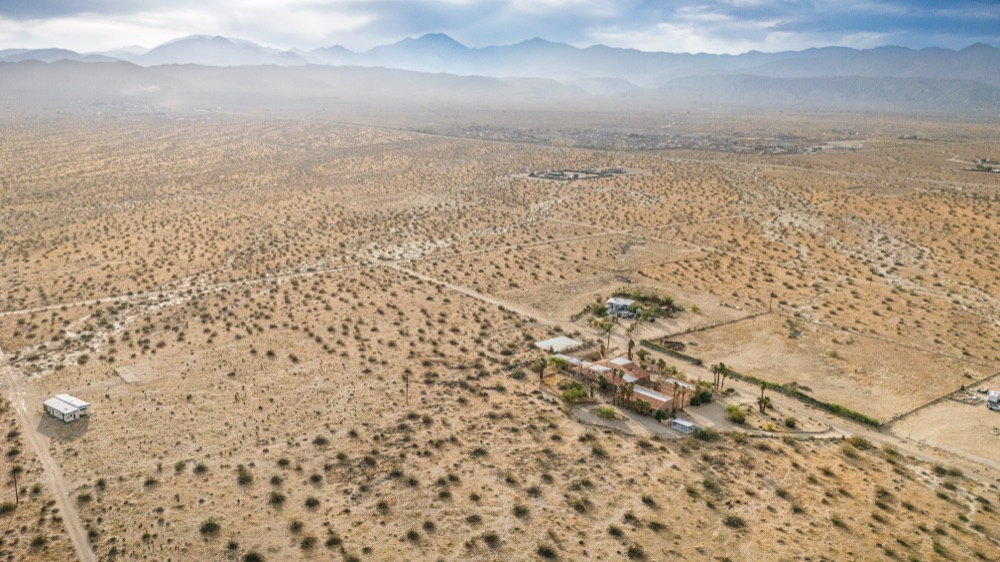 Aerial drone view of a desert property